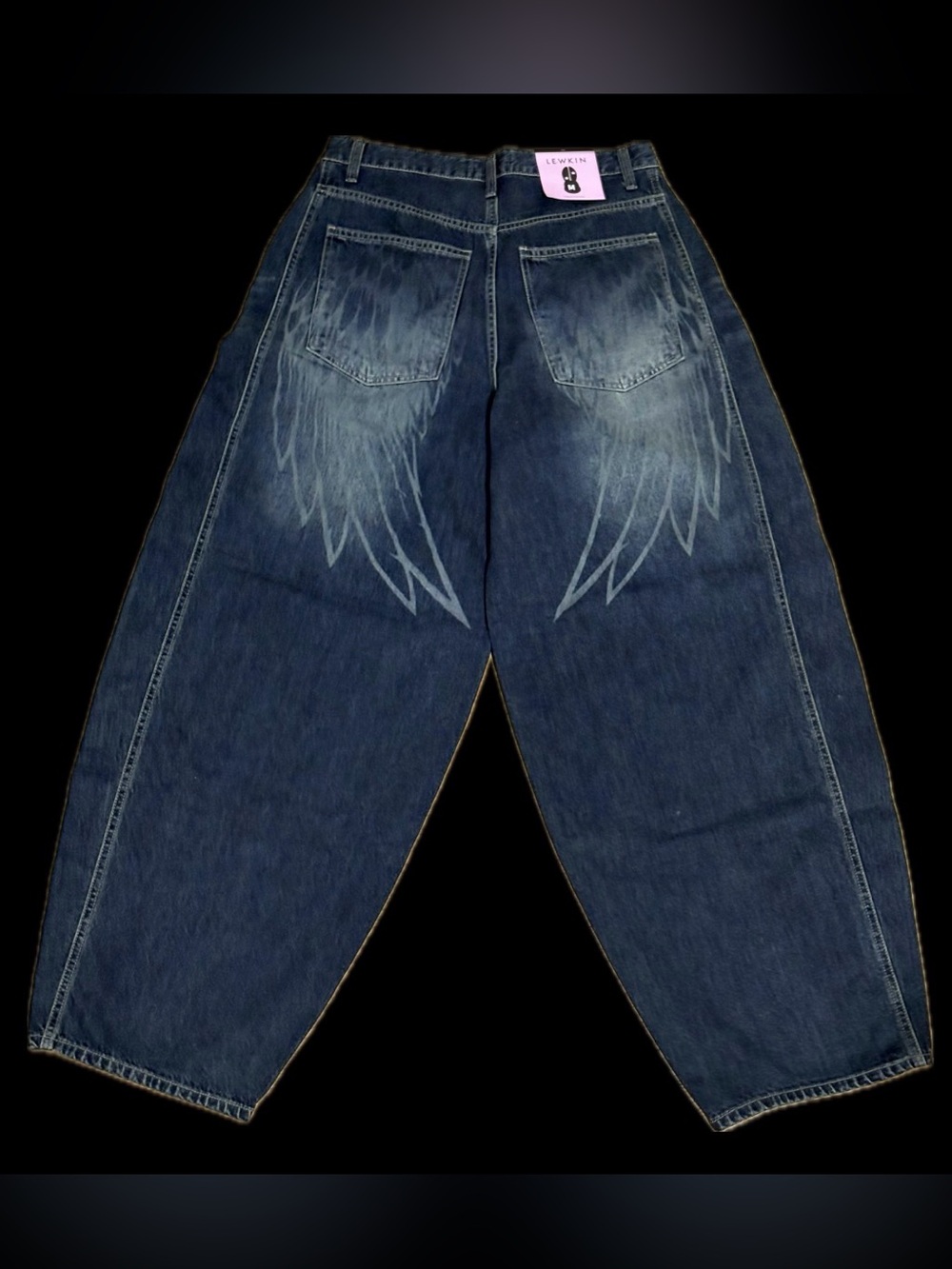 LEWKIN Dark Wash Wing Print Baggy Jeans Y2K NWT Size M